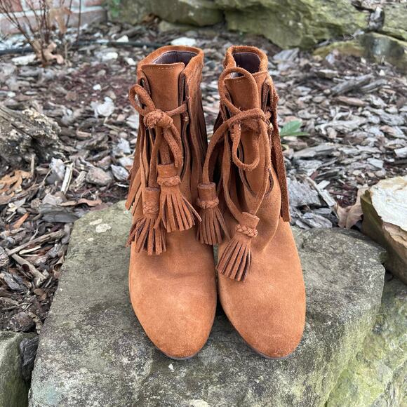 See by Chloe Irina Fringe Heeled Ankle Boots Suede Brown Leather Size 38 or 8 - Picture 6 of 6
